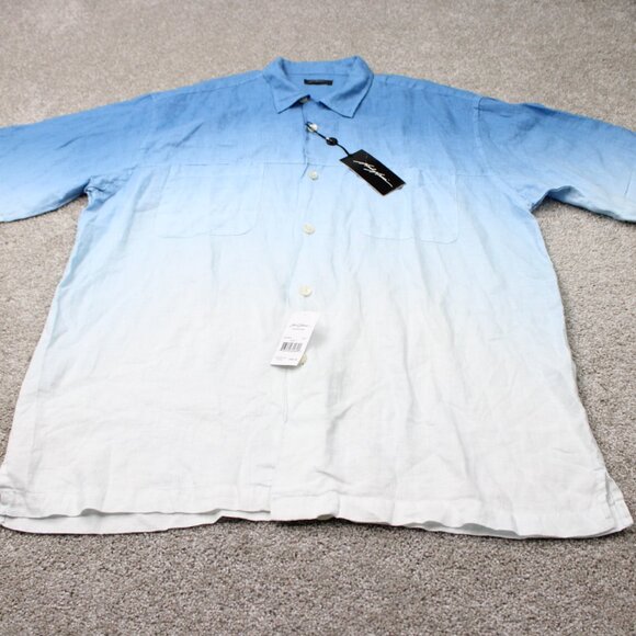 Karl Kani Camp Shirt NWT Mens Large Blue/White 100% Linen Loop Collar S/S Button - Picture 2 of 13
